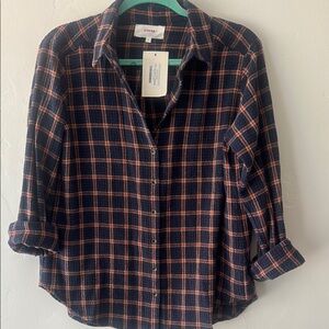 XiRENA scout shirt.Navy and Orange Plaid Button Down Shirt